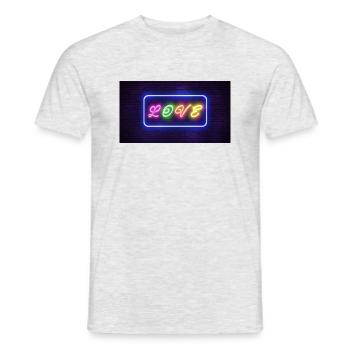 Love in Neonschrift - Männer T-Shirt - Grau meliert - Vorne - AI Model Male 178 dark (178cm)