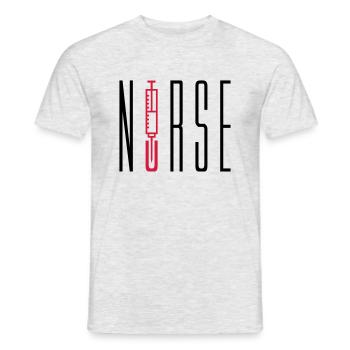 nurse doctor text stechen spritze blut arzt abhoer - Männer T-Shirt - Grau meliert - Vorne - AI Model Male 178 dark (178cm)
