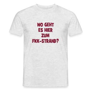 Wo geht es hier zum FKK-Strand? - Männer T-Shirt - Grau meliert - Vorne - AI Model Male 178 dark (178cm)
