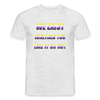 We Exist - Drapeau non-binaire - T-shirt homme - gris chiné - Devant - AI Model Male 178 dark (178cm)