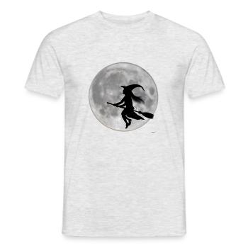Flying witch in front of moon - Men's T-Shirt - heather grey - Front - AI Model Male 178 dark (178cm)