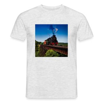 Train vintage sur chemin de fer dans le paysage du pays - T-shirt homme - gris chiné - Devant - AI Model Male 178 dark (178cm)