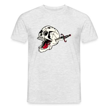 Schädel durchbohrt Todesknospendolch der alten Schule - Männer T-Shirt - Grau meliert - Vorne - AI Model Male 178 dark (178cm)