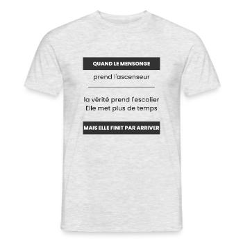 quand le mensonge prend l'ascenseur - T-shirt homme - gris chiné - Devant - AI Model Male 178 dark (178cm)