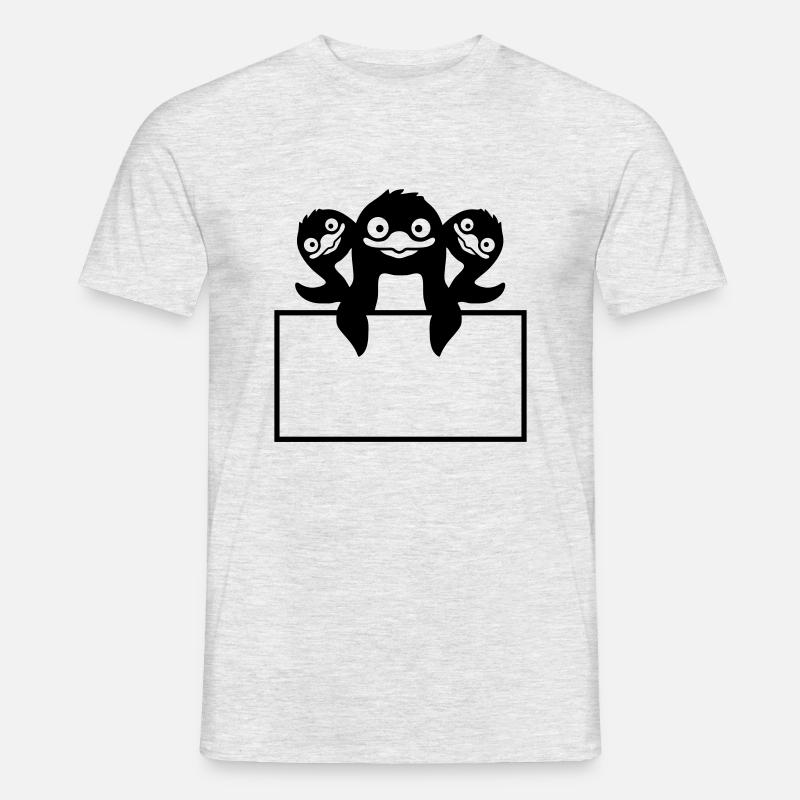 Textfeld 3 Pinguine Schild - Männer T-Shirt - Grau meliert
