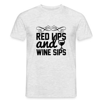Lèvres rouges et gorgées de vin - T-shirt homme - gris chiné - Devant - AI Model Male 178 dark (178cm)