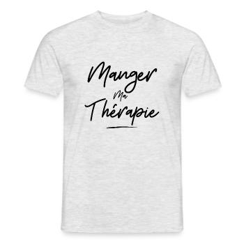 Manger ma thérapie - idée cadeau - sport humour - T-shirt homme - gris chiné - Devant - AI Model Male 178 dark (178cm)