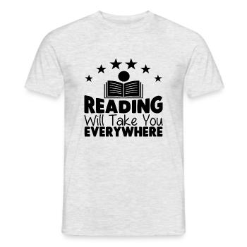 La lecture vous emmènera partout - T-shirt homme - gris chiné - Devant - AI Model Male 178 dark (178cm)