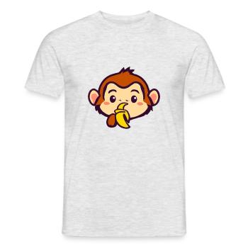 Singe kawaii mange une banane - T-shirt homme - gris chiné - Devant - AI Model Male 178 dark (178cm)