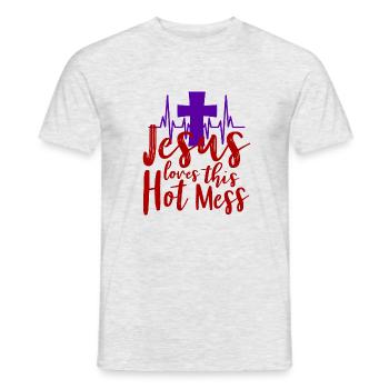 Jesus loves this hot mess - Red Design - Männer T-Shirt - Grau meliert - Vorne - AI Model Male 178 dark (178cm)