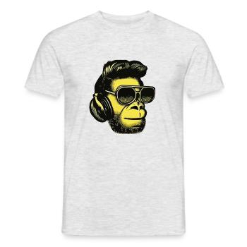 Monkey listening to music with headphones - Men's T-Shirt - heather grey - Front - AI Model Male 178 dark (178cm)
