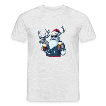 Santa Clause mit Rentier und Bier, Cool mir Brille - Männer T-Shirt - Grau meliert - Vorne - AI Model Male 178 dark (178cm)