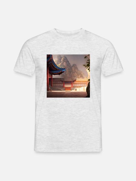 einzigartige asiatische Landschaft mit Tempel - Männer T-Shirt - Grau meliert