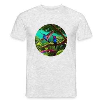 Les colibris dans la forêt tropicale dans l’art numérique - T-shirt homme - gris chiné - Devant - AI Model Male 178 dark (178cm)