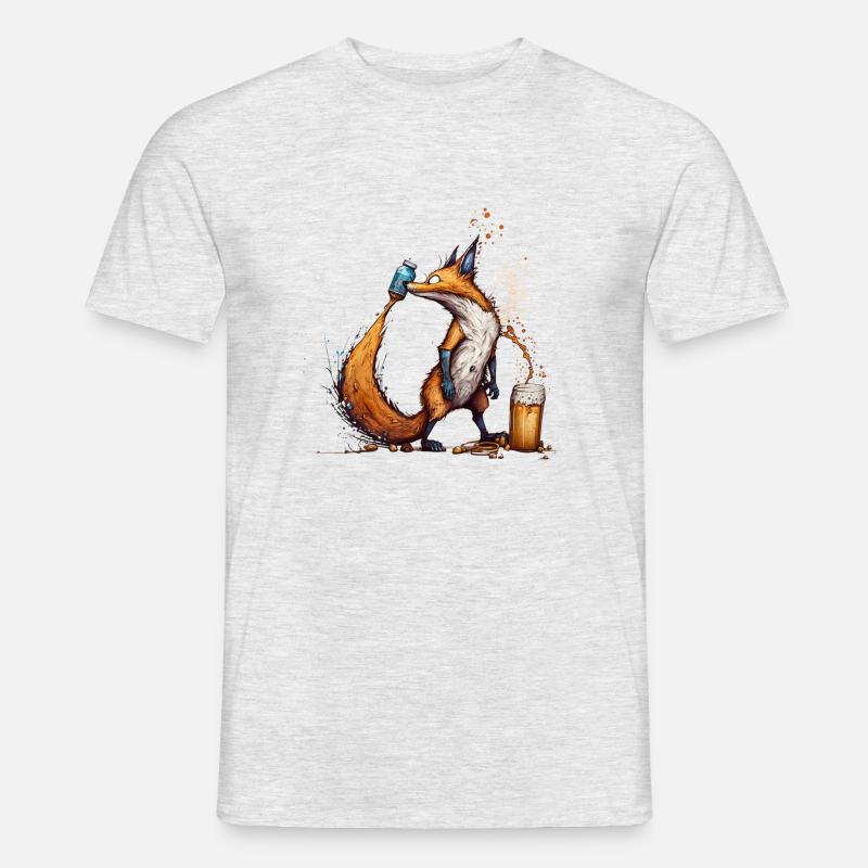 Cooler Fuchs spielt mit Bier - Männer T-Shirt - Grau meliert