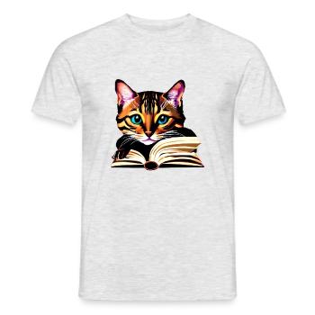 Katze Bücher Kater Hauskatze Buch Kätzchen Lesen - Männer T-Shirt - Grau meliert - Vorne - AI Model Male 178 dark (178cm)