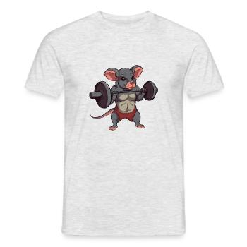 Un rat musqueux soulève un haltère pendant la musculation - T-shirt homme - gris chiné - Devant - AI Model Male 178 dark (178cm)