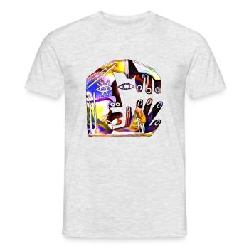 Illusion d’optique art psychédélique rétro formes sexe - T-shirt homme - gris chiné - Devant - AI Model Male 178 dark (178cm)