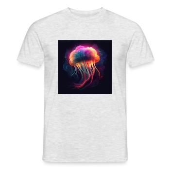 Neon jellyfish swims in the sea - Men's T-Shirt - heather grey - Front - AI Model Male 178 dark (178cm)