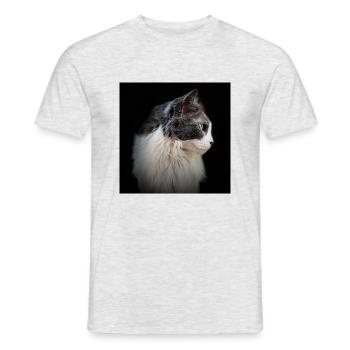 Profil einer Katze, die ins Unbekannte starrt - Männer T-Shirt - Grau meliert - Vorne - AI Model Male 178 dark (178cm)
