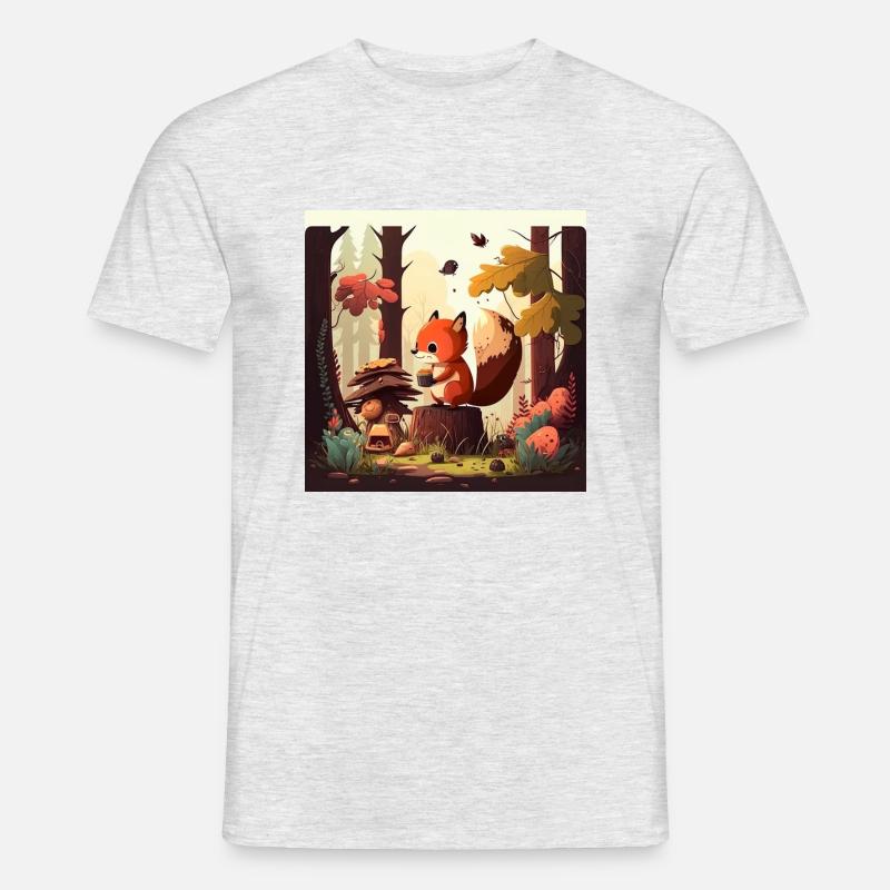 Squirrel Eats Nut in the Forest - Men's T-Shirt - heather grey