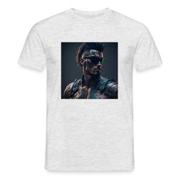 Future Cyberpunkt Warrior - Männer T-Shirt - Grau meliert - Vorne - AI Model Male 178 dark (178cm)