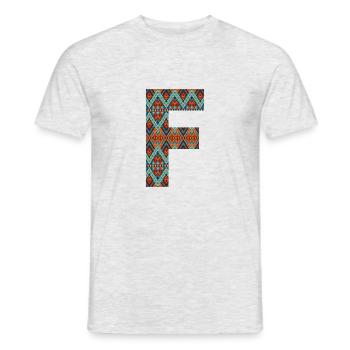 Letter F- boho design, Colorful monogram - Men's T-Shirt - heather grey - Front - AI Model Male 178 dark (178cm)