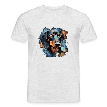 chien teckel - T-shirt homme - gris chiné - Devant - AI Model Male 178 dark (178cm)