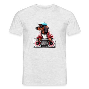 Dachshund Hund Musik Hundehalter Dackelwelpe Hunde - Männer T-Shirt - Grau meliert - Vorne - AI Model Male 178 dark (178cm)