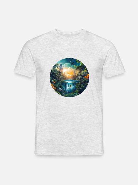 Ein Sonnenuntergang in der Grossstadt im Amazonas - Männer T-Shirt - Grau meliert