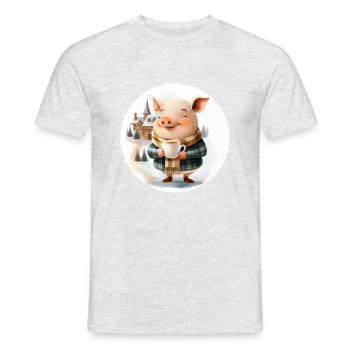 Piggy drinks punch - Men's T-Shirt - heather grey - Front - AI Model Male 178 dark (178cm)