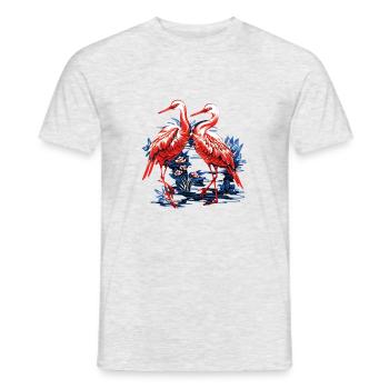 Zwei elegante japanische Kraniche - Männer T-Shirt - Grau meliert - Vorne - AI Model Male 178 dark (178cm)