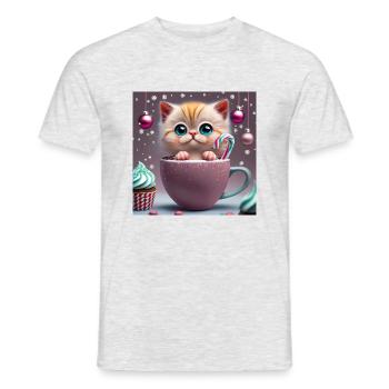 cat in a cup - Men's T-Shirt - heather grey - Front - AI Model Male 178 dark (178cm)