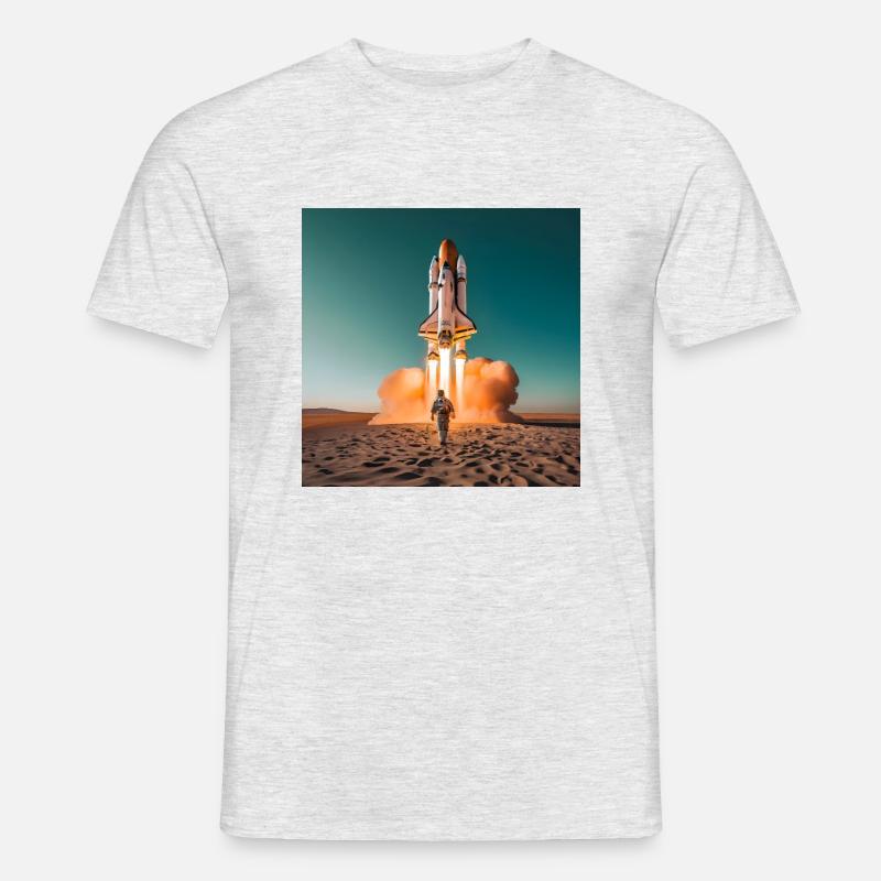 Astronaut mit Rakete - Männer T-Shirt - Grau meliert