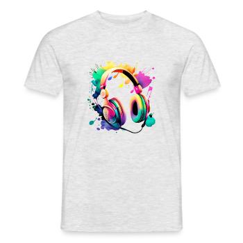 Listen to Music, Musician, Headphones, Gamer, Singer, Vocals - Men's T-Shirt - heather grey - Front - AI Model Male 178 dark (178cm)