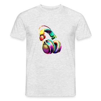 Headphones, Musicians, Gamers, Singers, Vocals, Listening to Music - Men's T-Shirt - heather grey - Front - AI Model Male 178 dark (178cm)