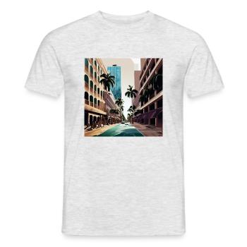 "Arrival in Miami Over Palms" (Miami Collection) - Männer T-Shirt - Grau meliert - Vorne - AI Model Male 178 dark (178cm)