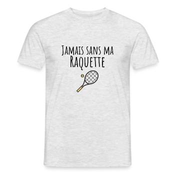 jamais sans ma raquette tennis - T-shirt homme - gris chiné - Devant - AI Model Male 178 dark (178cm)
