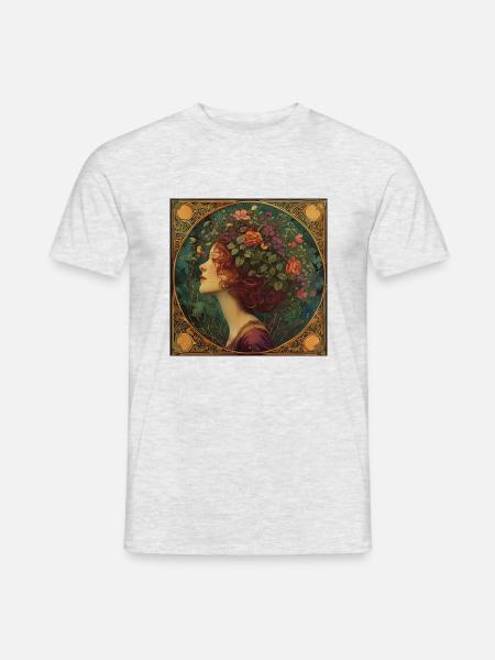 Junges Mädchen mit Blumenkranz - Männer T-Shirt - Grau meliert