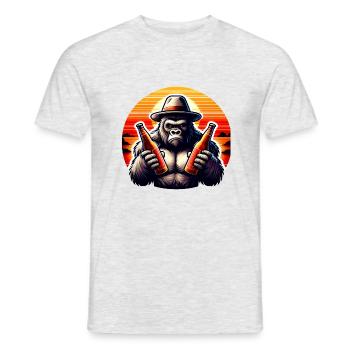 Schimpanse mit zwei Bier in der Hand - Männer T-Shirt - Grau meliert - Vorne - AI Model Male 178 dark (178cm)