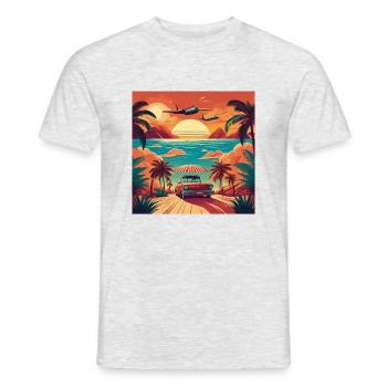 Vintage Beach Sunset with Red Car and Planes - Men's T-Shirt - heather grey - Front - AI Model Male 178 dark (178cm)