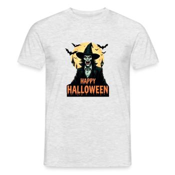 Halloween Horror Hexe mit roten Augen - Männer T-Shirt - Grau meliert - Vorne - AI Model Male 178 dark (178cm)