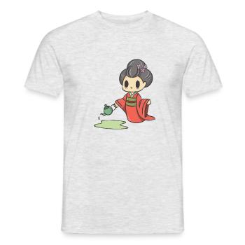 Geisha Chibi with Teapot - Men's T-Shirt - heather grey - Front - AI Model Male 178 dark (178cm)