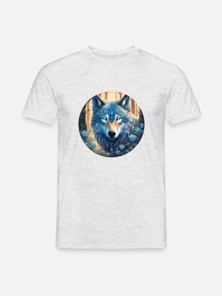 Ein mystischer Wolfskopf - Männer T-Shirt - Grau meliert