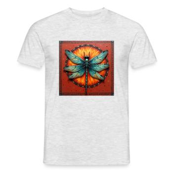 Libelle vor feuriger Blüte mit Zierrahmen - Männer T-Shirt - Grau meliert - Vorne - AI Model Male 178 dark (178cm)