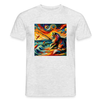 Cat catches fish - Männer T-Shirt - Grau meliert - Vorne - AI Model Male 178 dark (178cm)