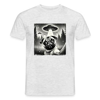 Funny Pug Pug Dog Selfie UFOs Alien - Men's T-Shirt - heather grey - Front - AI Model Male 178 dark (178cm)