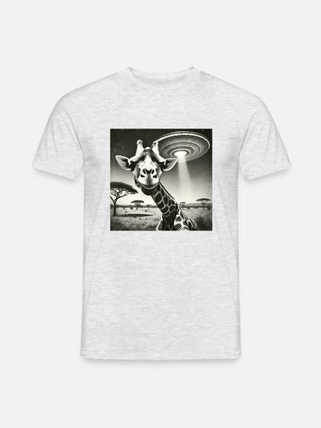 Lusitge Giraffe UFO Alien Selfie - Men's T-Shirt - heather grey
