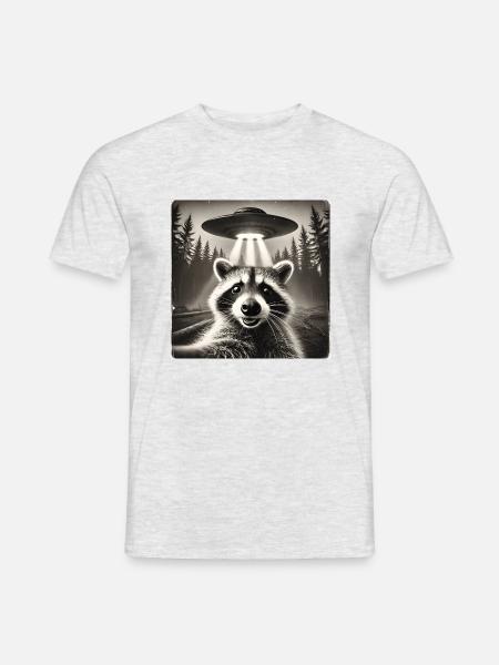Lustig Waschbär UFO Selfie Alien - Männer T-Shirt - Grau meliert