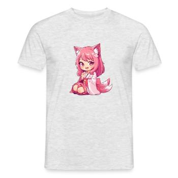 Anime Renard Fille Manga - T-shirt homme - gris chiné - Devant - AI Model Male 178 dark (178cm)